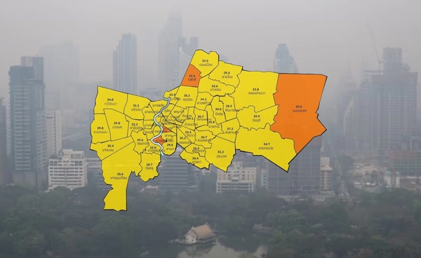 กทม.ค่าฝุ่นเกิน 4 พื้นที่  หนักสุดบางคอแหลม เริ่มกระทบสุขภาพ