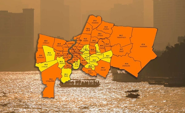 กทม. จมฝุ่น PM 2.5  เช้านี้ พุ่งเกินมาตรฐาน 38 เขต “ลาดกระบัง” อันดับ 1