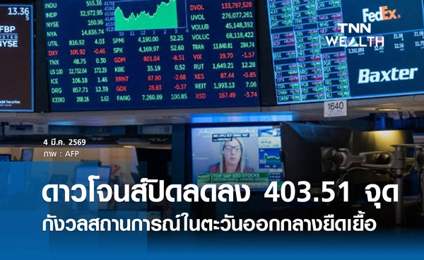 หุ้นดาวโจนส์วันนี้ 4 มีนาคม 2569 ปิดลดลง 403.51 จุด นักลงทุนกังวลสถานการณ์ตะวันออกกลางยืดเยื้อ