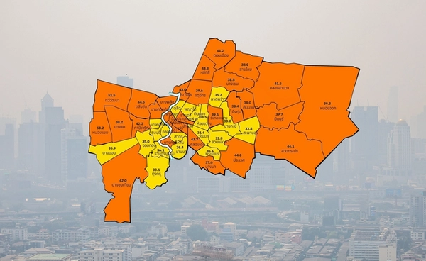 ค่าฝุ่นวันนี้ 21 กุมภาพันธ์ เปิด 12 เขต PM 2.5 คลุ้งสูงสุดใน กทม. 