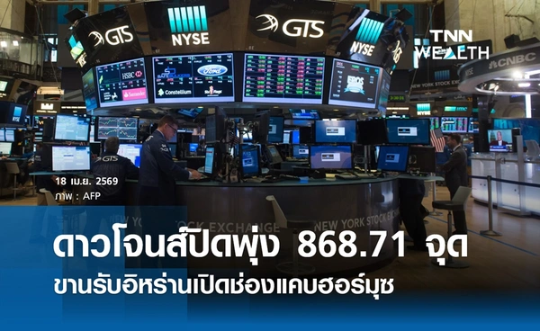 หุ้นดาวโจนส์วันนี้ 18 เมษายน 2569 ปิดบวก 868.71 จุด ขานรับอิหร่านเปิดช่องแคบฮอร์มุซ