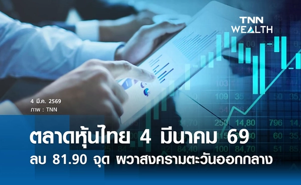 หุ้นไทยวันนี้ 4 มีนาคม 2569 ปิดลบ 81.90 จุด ผวาสงครามตะวันออกกลาง