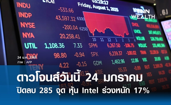 หุ้นดาวโจนส์วันนี้ 24 มกราคม 2569 ปิดลบ 285 จุด หุ้น Intel ร่วงหนัก 17%