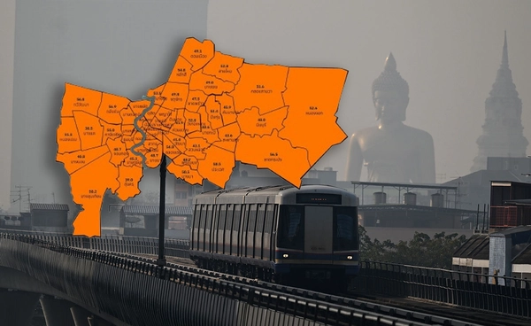 กทม. อ่วม! ฝุ่น PM 2.5 พุ่งระดับสีส้ม "บางรัก-ประเวศ" อากาศแย่ 