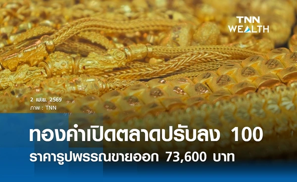 ราคาทองคำวันนี้ 2 เม.ย. 2569 เปิดตลาดปรับลง 100 รูปพรรณขายออก 73,600 บาท