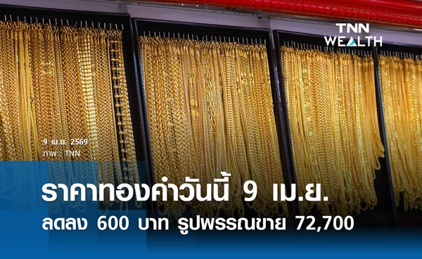 ราคาทองคำวันนี้ 9 เม.ย. 2569 เปิดตลาดปรับลดลง 600 บาท รูปพรรณขายออก 72,700 บาท