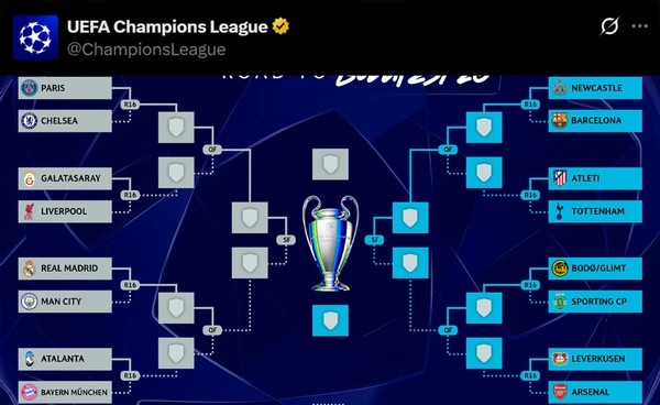 จับสลาก ชปล. รอบ 16 ทีมสุดซี๊ด! เปแอสเช รีแมตช์ เชลซี, ราชันชุดขาวปะทะเรือใบสีฟ้า