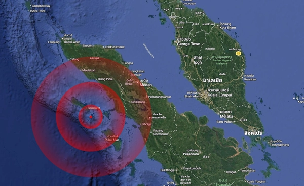 "เกาะสุมาตรา" อินโดนีเซีย แผ่นดินไหวขนาด 5.4  ห่างจาก จ.สตูล 638 กม.