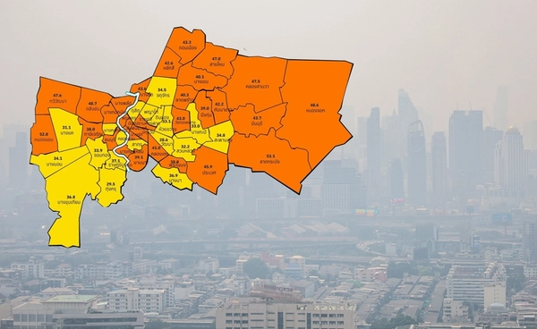 ค่าฝุ่น PM 2.5 เช้านี้! กทม. เกินมาตรฐาน 31 เขต "ลาดกระบัง" หนักสุด