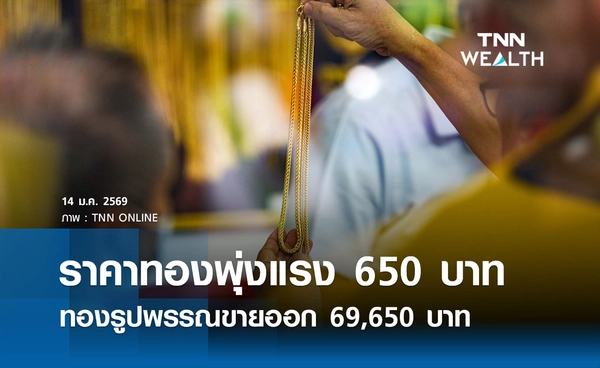 ราคาทองคำวันนี้ 14 ม.ค. 2569 เปิดตลาดพุ่งแรง 650 บาท รูปพรรณขายออก 69,650 บาท