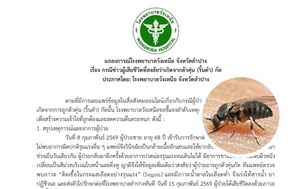 รพ.วังเหนือ แจงกรณี ชายวัย 68 ปี เสียชีวิต หลังถูกตัวคุ่นกัด