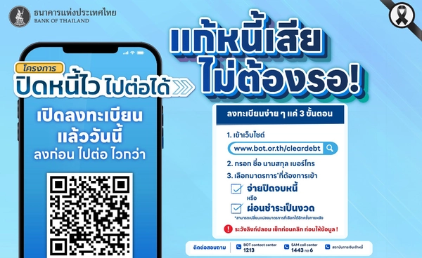 แบงก์ชาติเริ่มเปิดลงทะเบียน“ปิดหนี้ไว ไปต่อได้” 