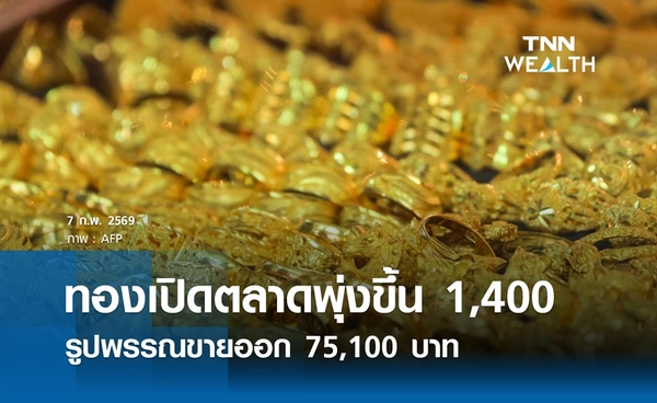 ราคาทองคำวันนี้ 7 ก.พ. 2569 เปิดตลาดพุ่ง 1,400 บาท รูปพรรณขายออก 75,100 บาท