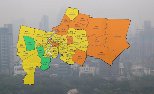เตือนฝุ่น กทม.เช้านี้  เกินมาตรฐาน กระทบสุขภาพ 14 เขต