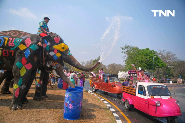 รูป-สีสันกรุงเก่า ช้าง 10 เชือกเพนต์ลายสวยงาม ร่วมเล่นน้ำรับมหาสงกรานต์อยุธยาปี 69-7