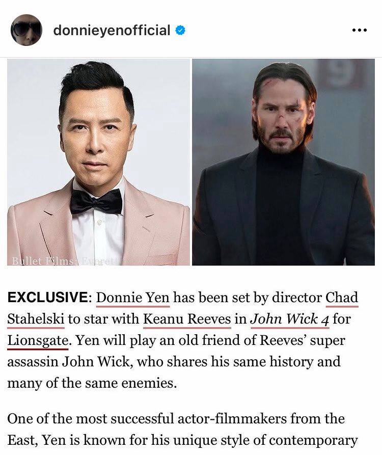 ดอนนี่ เยน เผย ถ่ายหนังกับ Keanu Reeves แฮปปี้มาก                                     