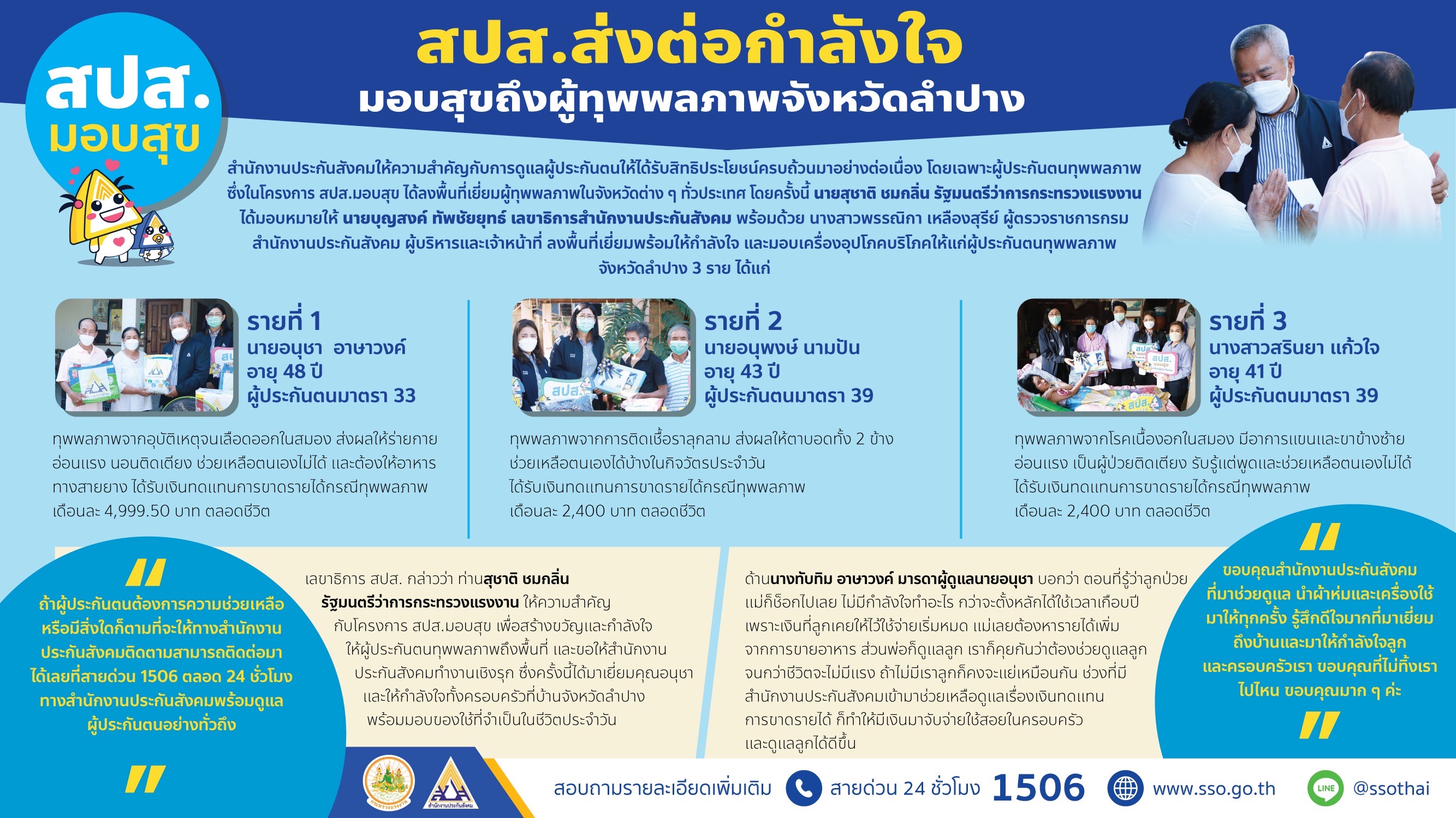 ประกันสังคม มอบสุขลงพื้นที่เยี่ยมครอบครัวผู้ประกันตนทุพพลภาพจ.ลำปาง