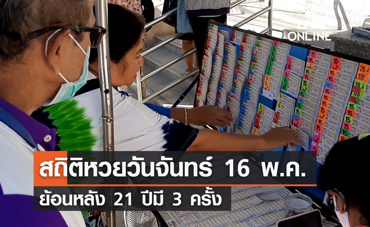 สถิติหวยออกวันจันทร์ 16 พฤษภาคม ย้อนหลัง 21 ปีมี 3 ครั้ง เลขเด็ดออกอะไร