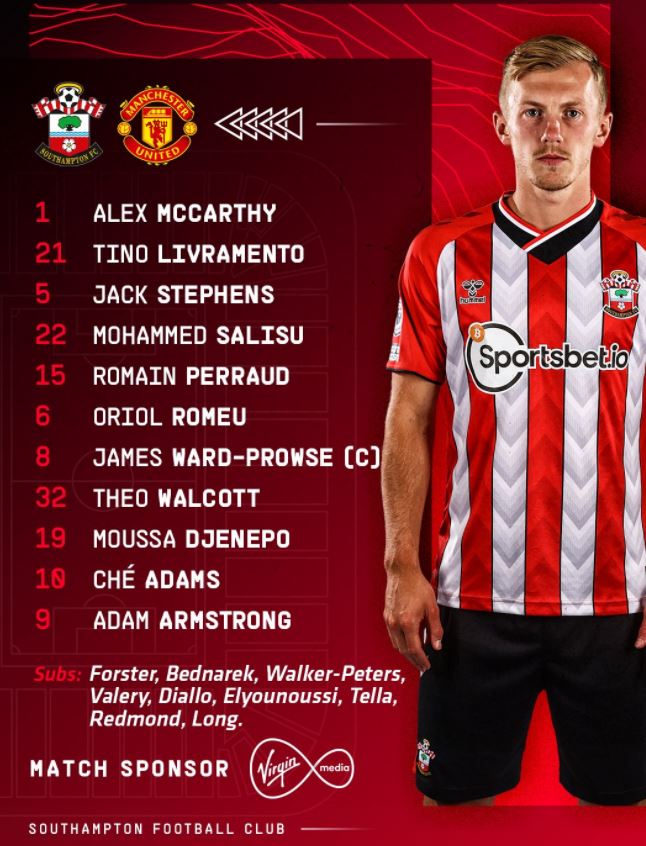 รายชื่อ11ผู้เล่นตัวจริง : เซาธ์แฮมป์ตัน พบ แมนฯ ยูไนเต็ด , วูล์ฟฯ พบ สเปอร์ส