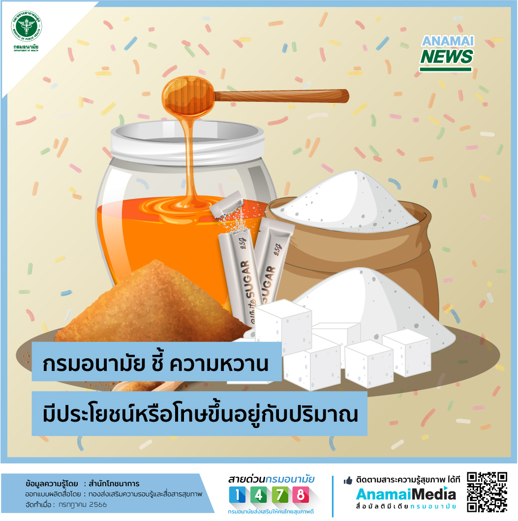 กรมอนามัย ชี้ ความหวาน มีประโยชน์หรือโทษขึ้นอยู่กับปริมาณ กรมอนามัย ชี้ ความหวาน มีประโยชน์หรือโทษขึ้นอยู่กับปริมาณ