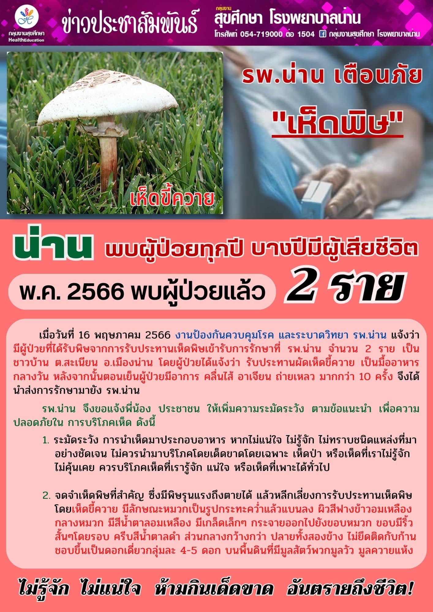 ฤดูฝนระวัง เห็ดพิษ ทานผิดโดยไม่ระวัง อันตรายถึงชีวิต! ฤดูฝนระวัง เห็ดพิษ ทานผิดโดยไม่ระวัง อันตรายถึงชีวิต!