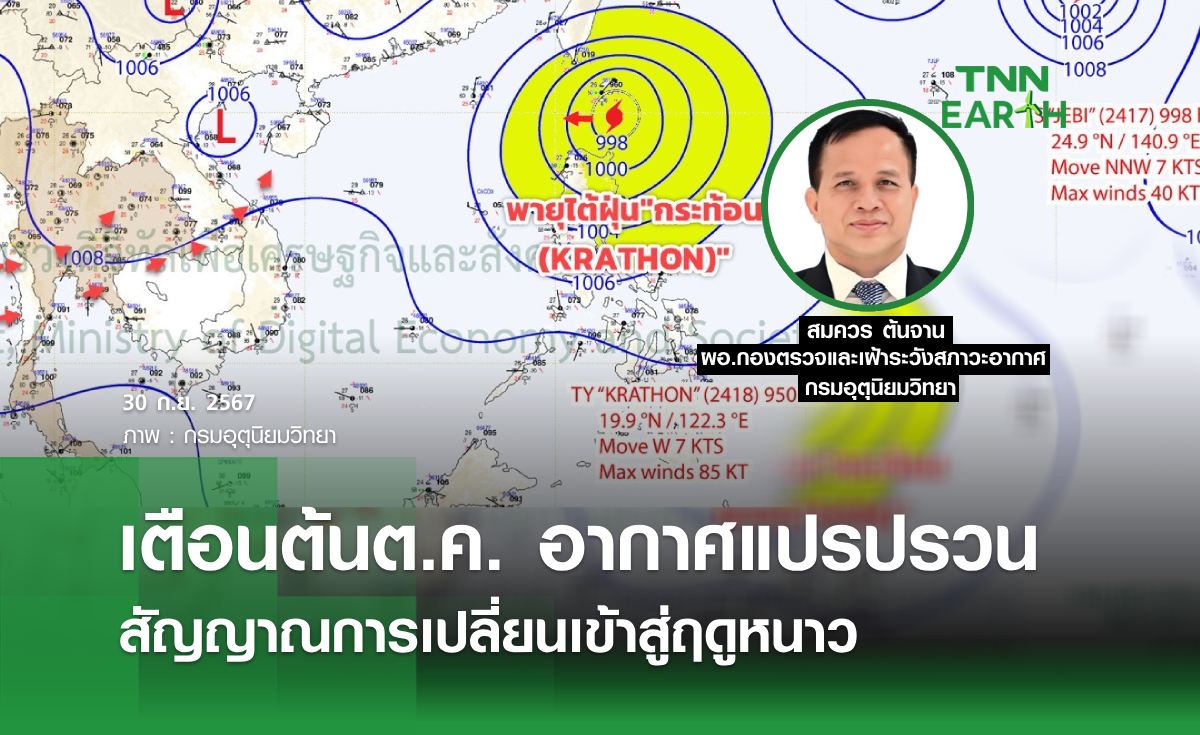 เตือนต้นต.ค. อากาศแปรปรวน สัญญาณการเปลี่ยนเข้าสู่ฤดูหนาว