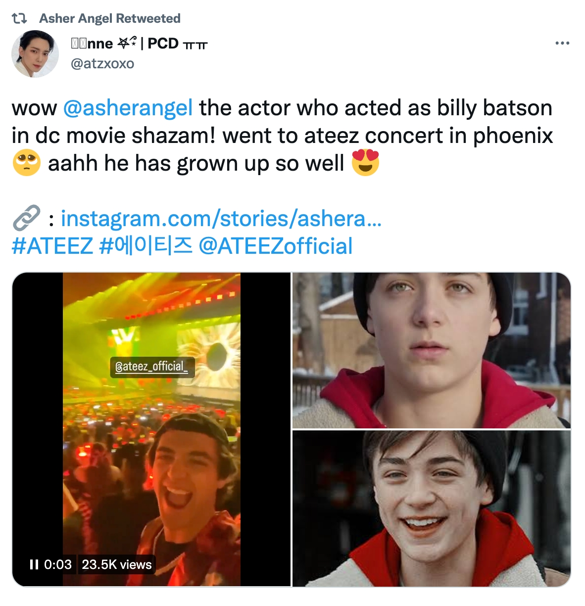 “Asher Angel” จาก “Shazam!” ไปดูคอนเสิร์ต วง “ATEEZ” “Asher Angel” จาก “Shazam!” ไปดูคอนเสิร์ต วง “ATEEZ”