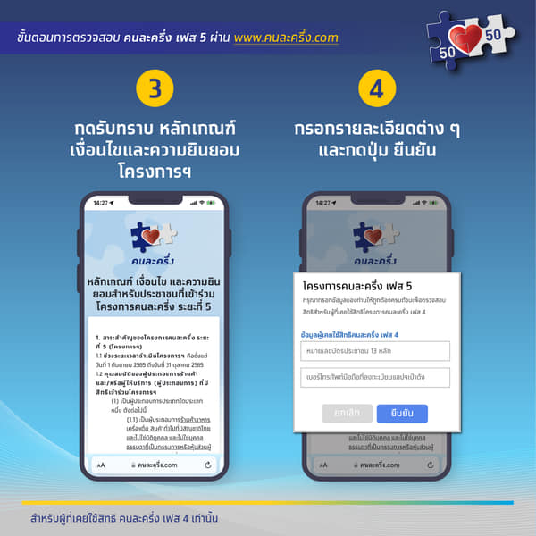 คนละครึ่งเฟส 5 เปิดขั้นตอนยืนยันสิทธิผ่านเว็บไซต์ www.คนละครึ่ง.com