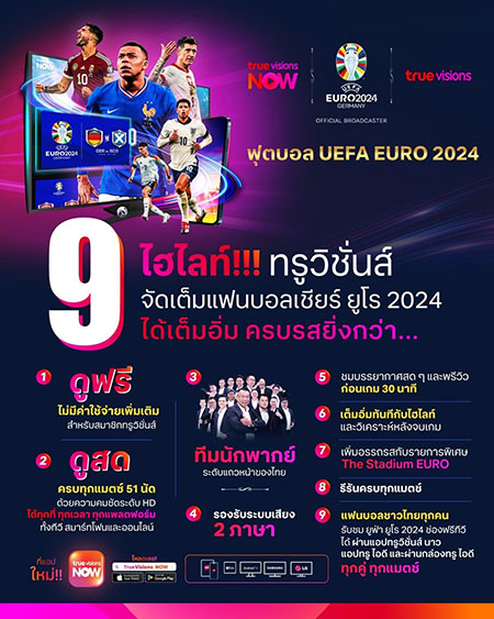 เปิด 9 ไฮไลท์! ‘ยูฟ่า ยูโร 20244’ ทรูวิชั่นส์จัดเต็ม เชียร์แบบครบรส เปิด 9 ไฮไลท์! ‘ยูฟ่า ยูโร 20244’ ทรูวิชั่นส์จัดเต็ม เชียร์แบบครบรส