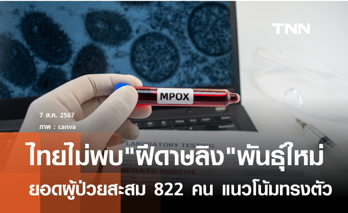 ไทยยังไม่พบ"ฝีดาษลิง"พันธุ์ใหม่  ยอดผู้ป่วยสะสม 822 คน  