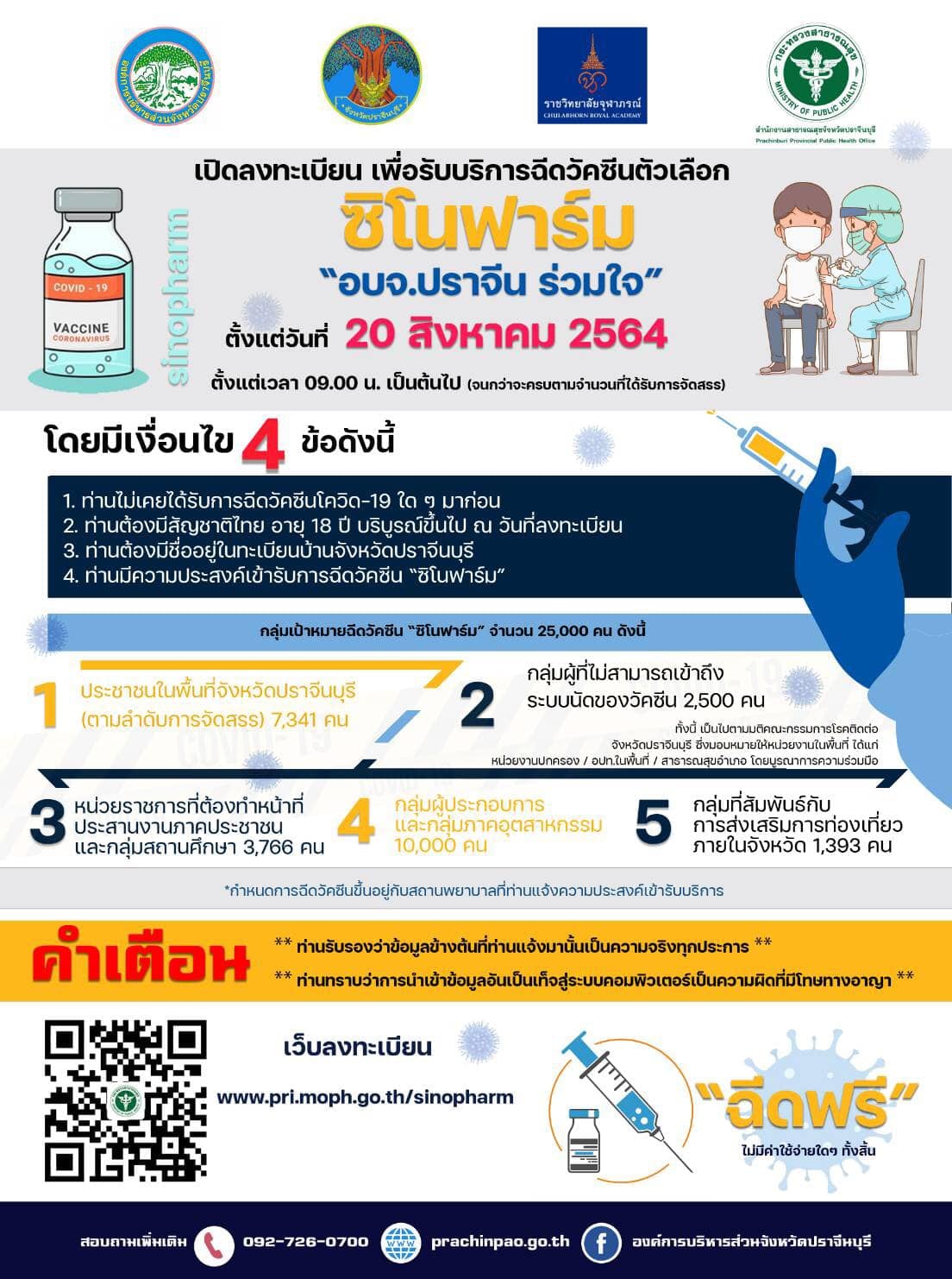 ปราจีนบุรี เปิดจองวัคซีน ซิโนฟาร์ม ผ่านเว็บไซต์ “อบจ.ปราจีน ร่วมใจ” ปราจีนบุรี เปิดจองวัคซีน ซิโนฟาร์ม ผ่านเว็บไซต์ “อบจ.ปราจีน ร่วมใจ”