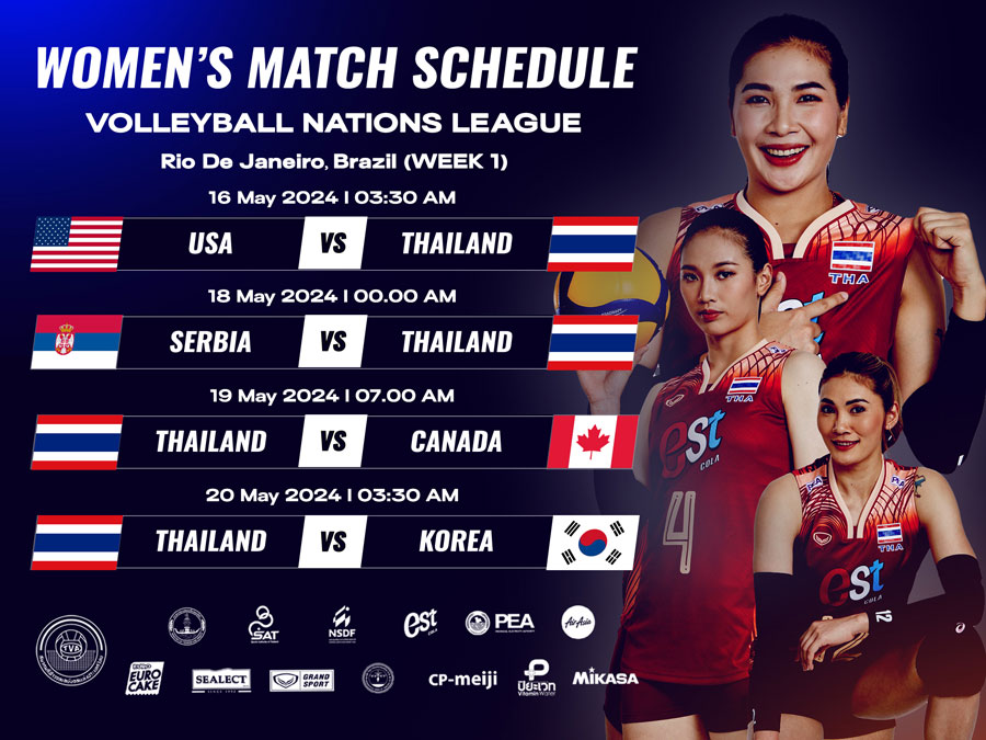 โปรแกรมแข่งขัน วอลเลย์บอลหญิงเนชั่นส์ลีก 2024 (VNL 2024) 