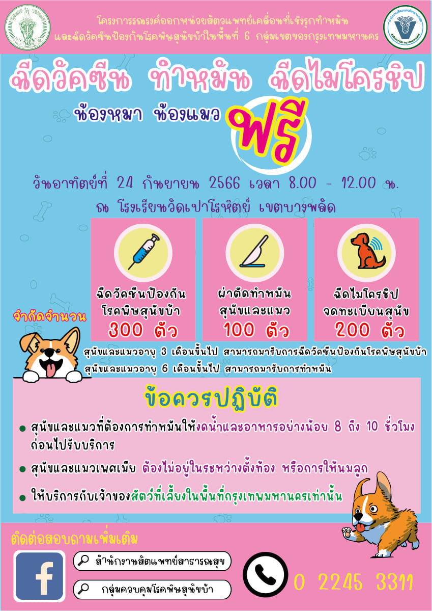 ฉีดฟรี! รวมพิกัดฉีด วัคซีนพิษสุนัขบ้า ฟรี เดือนกันยายน 2566 