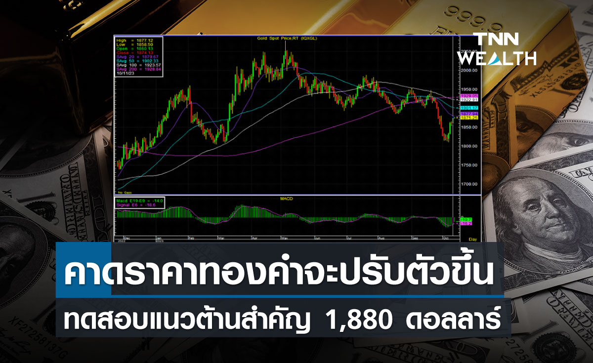 คาดราคาทองคำจะปรับตัวขึ้นทดสอบแนวต้านสำคัญ 1,880 ดอลลาร์                