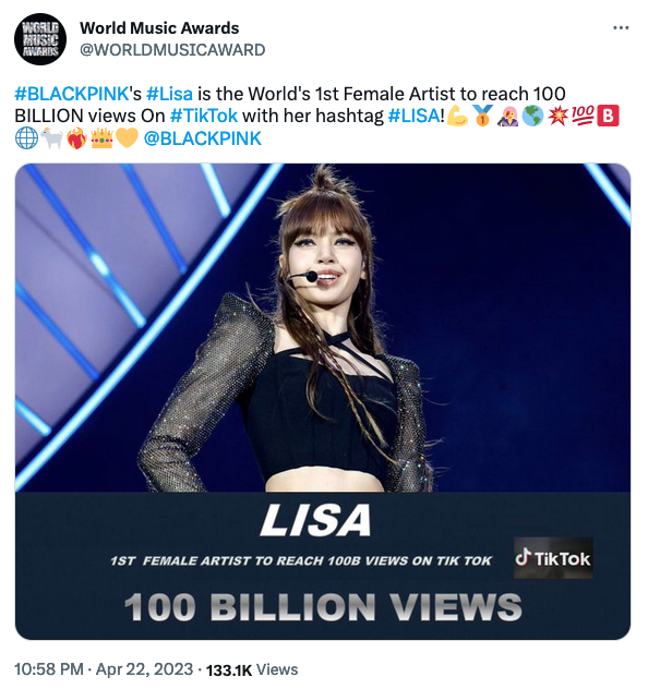 แสนล้านวิว!! 'ลิซ่า’ ทุบสถิติ TikTok ครองเทรนด์โลกต่อเนื่องหลังโชว์เด็ดที่ Coachella แสนล้านวิว!! 'ลิซ่า’ ทุบสถิติ TikTok ครองเทรนด์โลกต่อเนื่องหลังโชว์เด็ดที่ Coachella