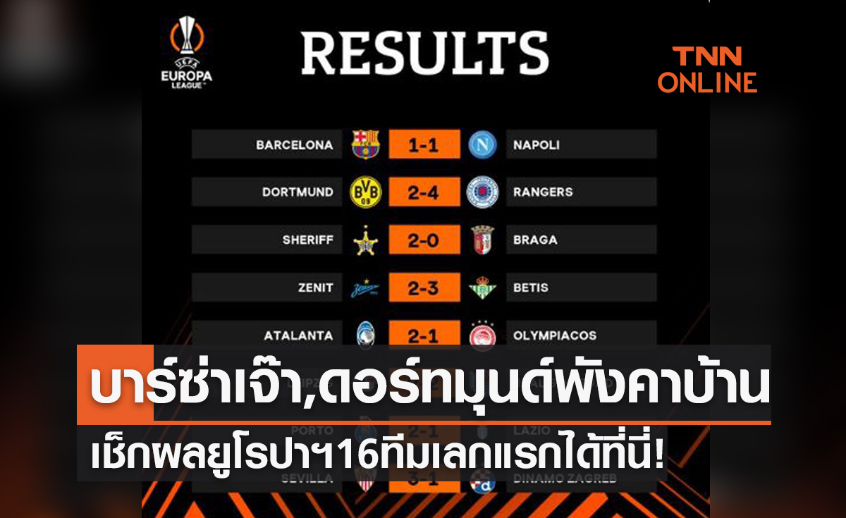 ผลบอลสด ยูโรปาลีก 2021-22 รอบน็อคเอาท์ เลกแรก