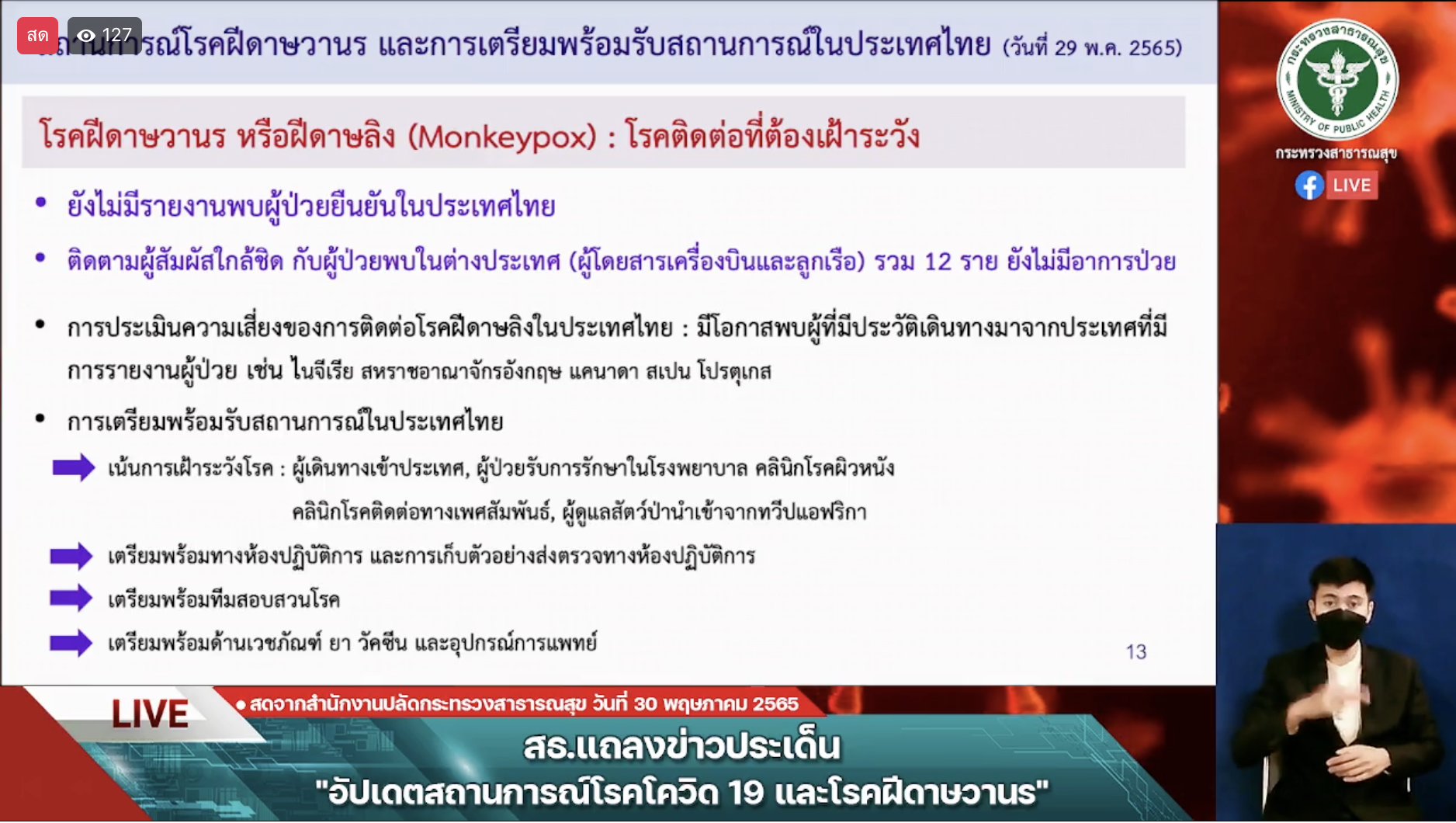 ยืนยันไทยยังไม่พบผู้ป่วยโรคฝีดาษลิง ติดตาม 12 รายใกล้ชิดผู้ป่วยระหว่าเดินทาง ยังปลอดภัย