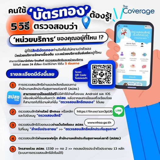 ผู้ใช้ บัตรทอง ต้องรู้! เปิด 5 ช่องทาง ตรวจสอบสิทธิและหน่วยบริการ