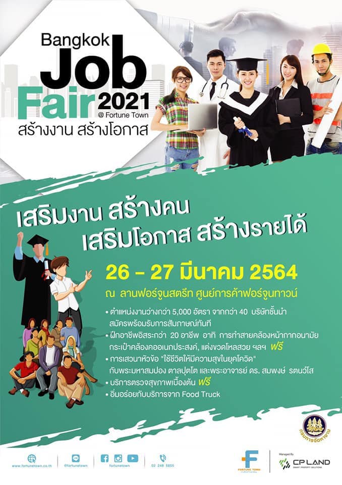 ใครตกงาน เชิญทางนี้! เปิดจ้างงานกว่า 5,000 อัตรา 26 - 27 มี.ค. 64 ใครตกงาน เชิญทางนี้! เปิดจ้างงานกว่า 5,000 อัตรา 26 - 27 มี.ค. 64