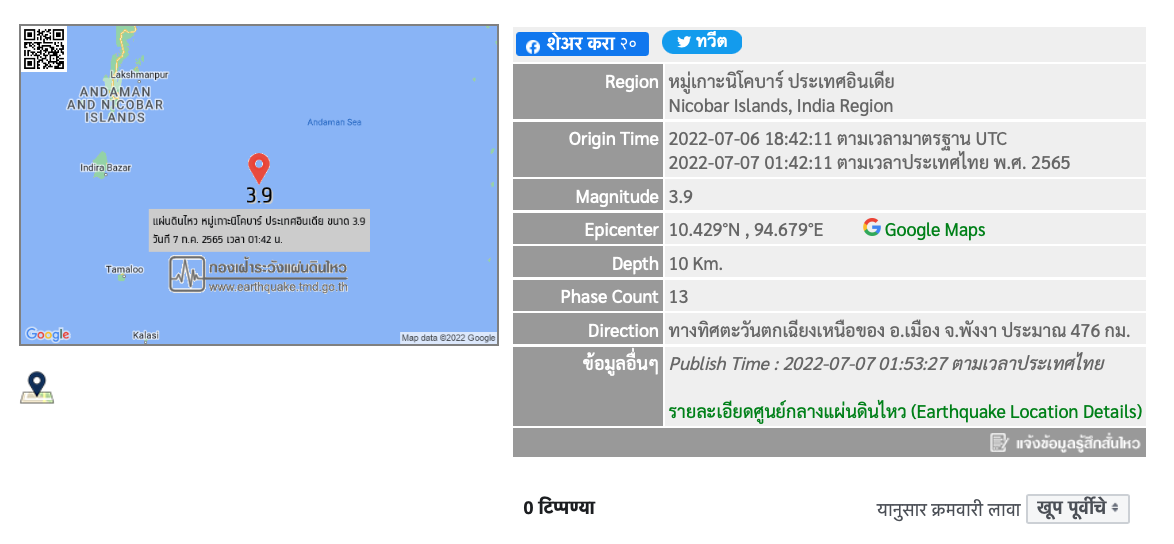 ‘แผ่นดินไหว’ วันนี้เกาะนิโคบาร์สะเทือน 3 ครั้ง ห่างพังงาแค่ 472 กม. ‘แผ่นดินไหว’ วันนี้เกาะนิโคบาร์สะเทือน 3 ครั้ง ห่างพังงาแค่ 472 กม.