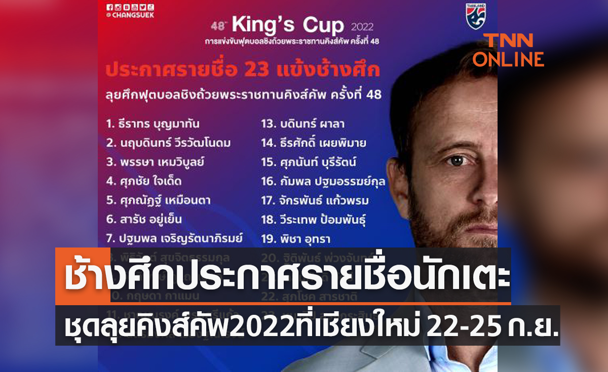 'ทีมชาติไทย' ประกาศ23นักเตะชุดทำศึกฟุตบอล 'คิงส์คัพ2022'