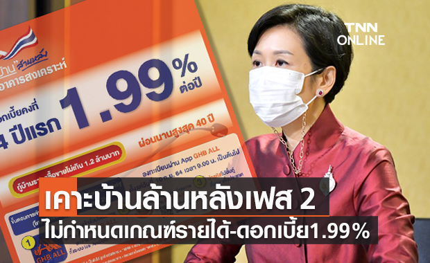 ครม.ปรับเกณฑ์ “บ้านล้านหลัง”เฟส 2 ไม่กำหนดรายได้ผู้กู้-ดอกเบี้ย 1.99%นาน 4 ปี