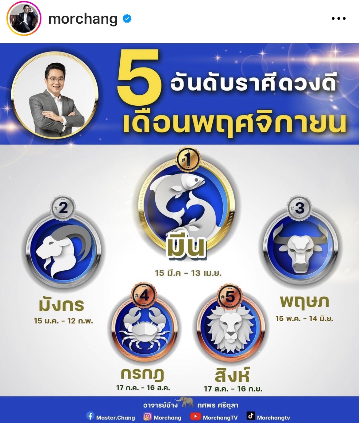 หมอช้าง เคาะดวง 5 ราศี สุดปัง ดวงดีรับเดือนพฤศจิกายน หมอช้าง เคาะดวง 5 ราศี สุดปัง ดวงดีรับเดือนพฤศจิกายน