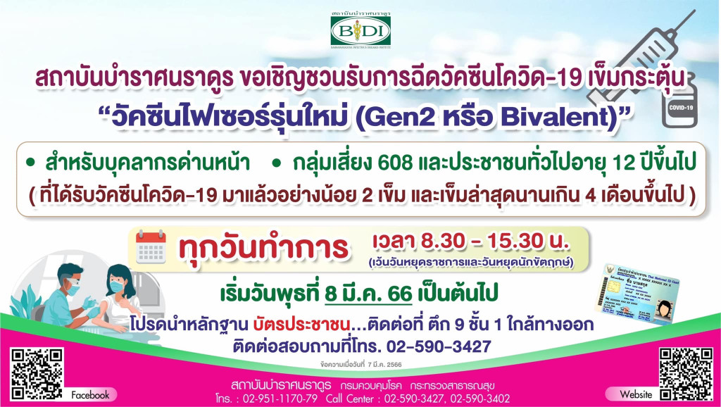 อัปเดตจุดฉีดวัคซีนโควิด “รุ่นใหม่” ( ไบวาเลนท์ ) ล่าสุด ปี 66 เปิดบริการที่ไหนบ้าง
