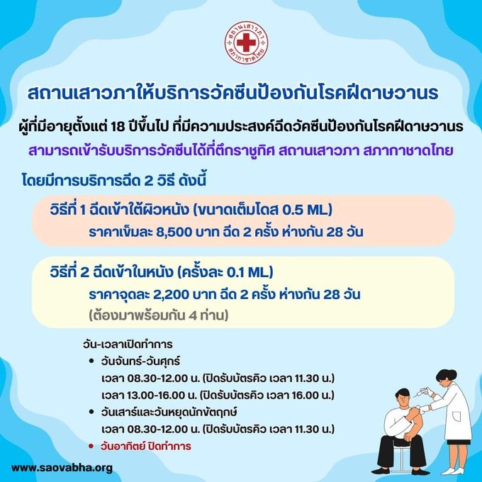 สถานเสาวภาเปิดบริการฉีดวัคซีนฝีดาษลิง สถานเสาวภาเปิดบริการฉีดวัคซีนฝีดาษลิง