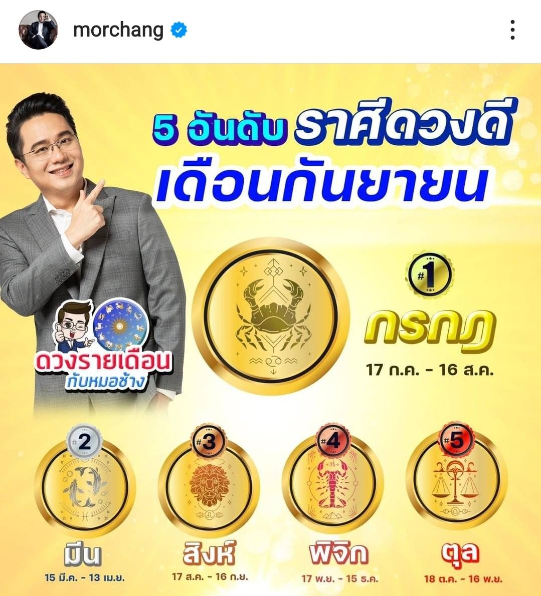 ราศีกรกฎ ยืนหนึ่ง หมอช้าง เผย 5 อันดับราศีดวงดีเดือนกันยายน ราศีกรกฎ ยืนหนึ่ง หมอช้าง เผย 5 อันดับราศีดวงดีเดือนกันยายน