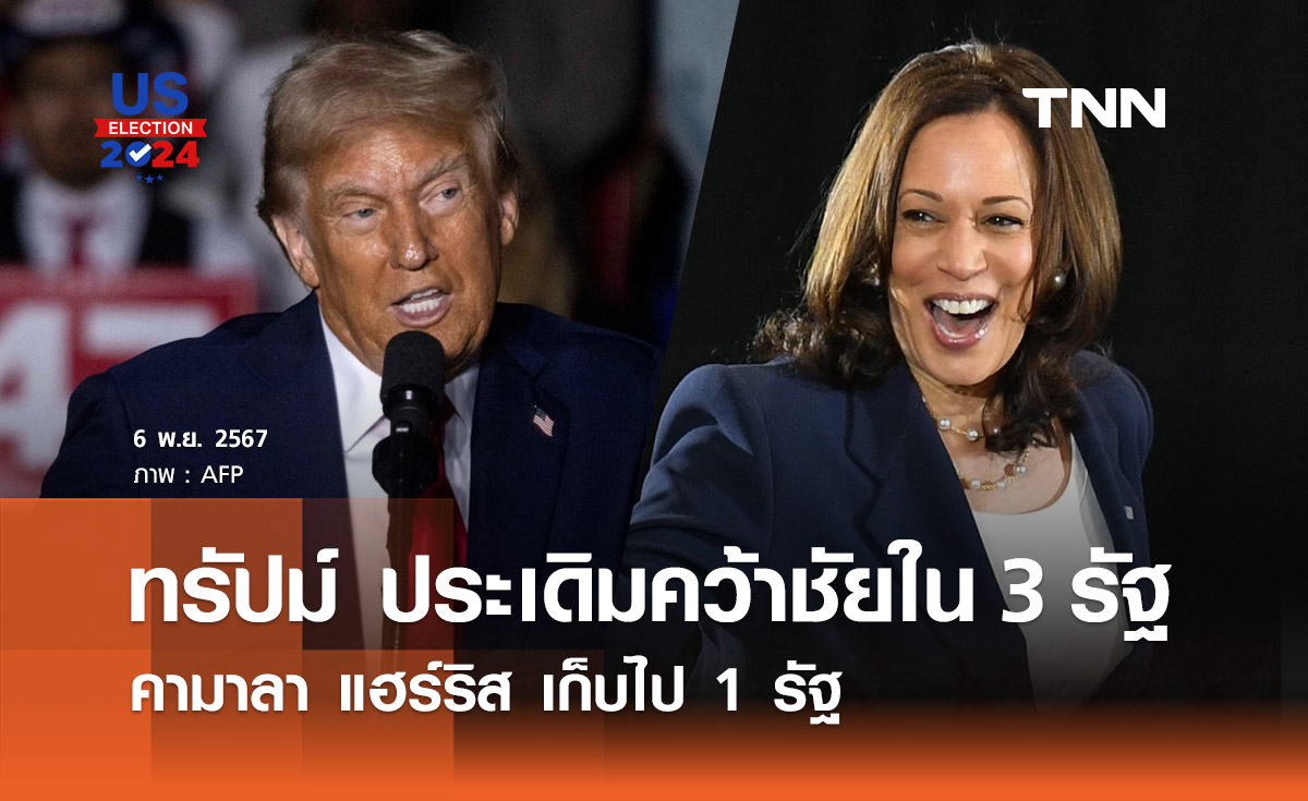 เลือกตั้งสหรัฐฯ 2024 : ผลเลือกตั้งล่าสุด "ทรัมป์" ประเดิมคว้าชัยใน 3 รัฐ "แฮร์ริส" ได้ 1 รัฐ