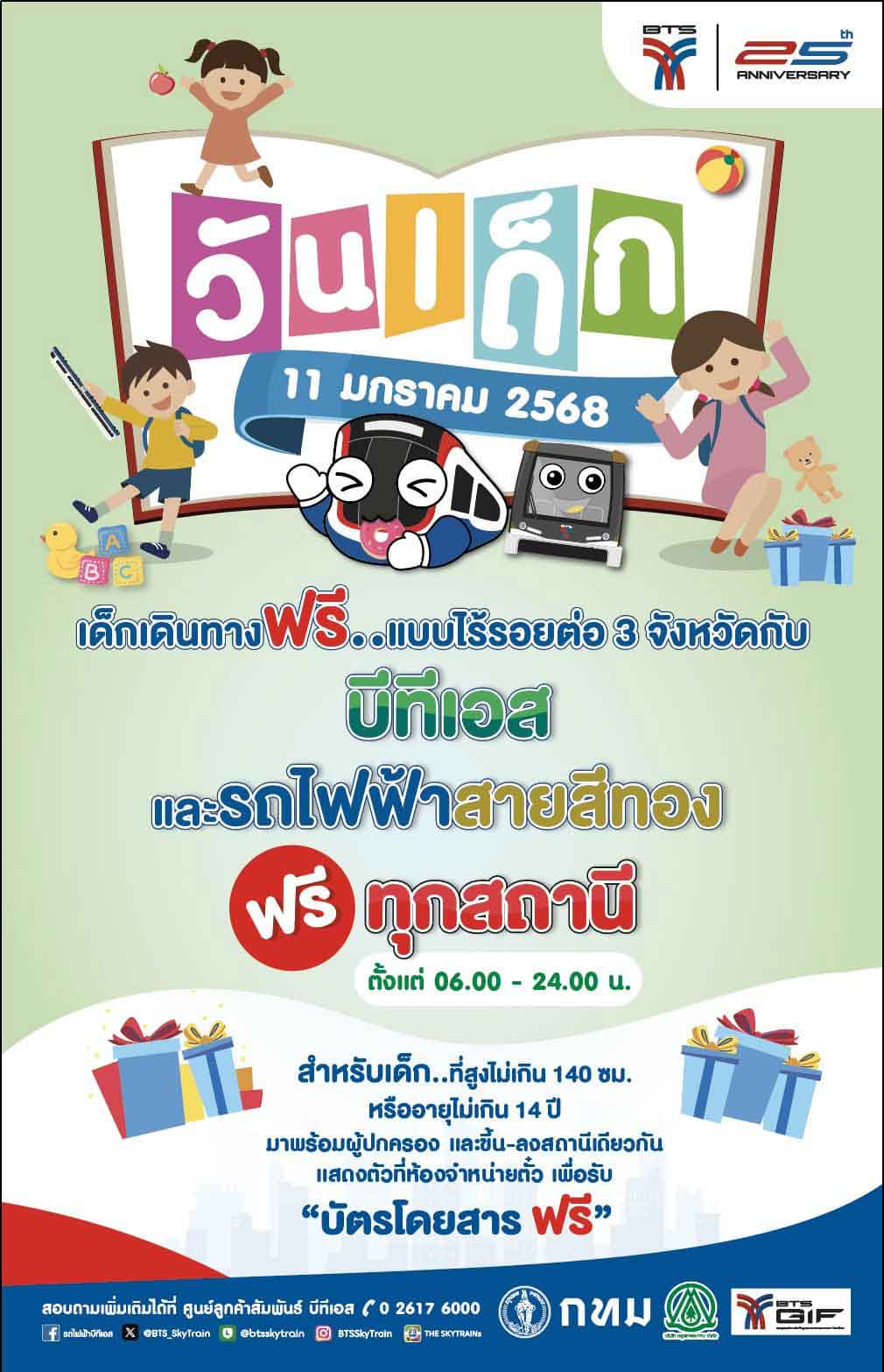 วันเด็กแห่งชาติ 2568 รวมเส้นทางรถไฟฟ้า เปิดให้เด็กนั่งฟรี 11 มกราคม 2568 วันเด็กแห่งชาติ 2568 รวมเส้นทางรถไฟฟ้า เปิดให้เด็กนั่งฟรี 11 มกราคม 2568