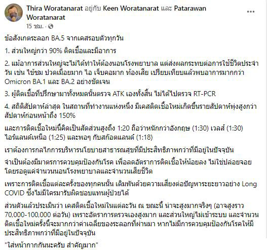 โอมิครอน BA.5 หมอธีระ พบ 5 อาการมากกว่า BA.1-BA.2 ชัดเจน!