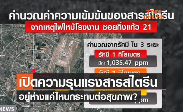 เปิดค่าความรุนแรงสารสไตรีน จากไฟไหม้โรงงานกิ่งแก้ว อยู่ห่างแค่ไหนกระทบต่อสุขภาพ?